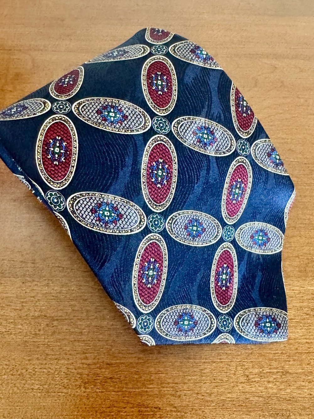 Enrico Guccini Men’s necktie 100 % Silk Navy Retro Print Suit Extra Long Length